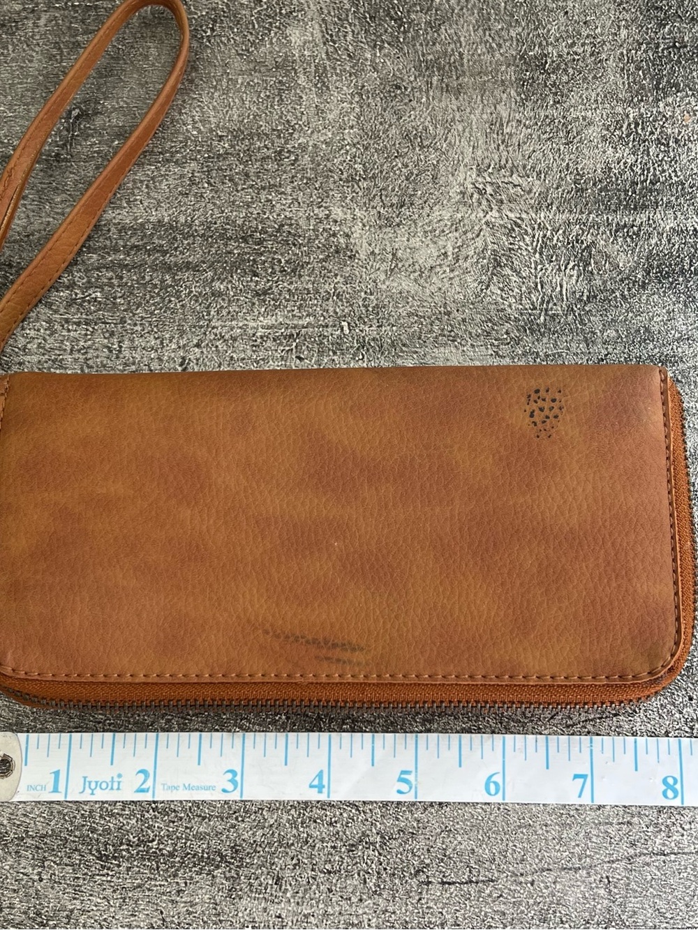 Free People Vegan Leather Wristlet Wallet | Tan Zip-Around Distressed Clutch - Picture 8 of 9